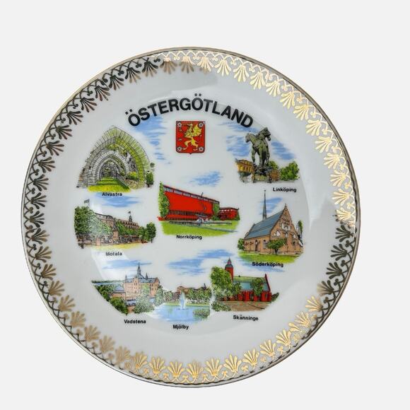 Vintage Hanging Wall Plate Swedish Ostergotland Landmarks Porcelain Collectible - Picture 1 of 8
